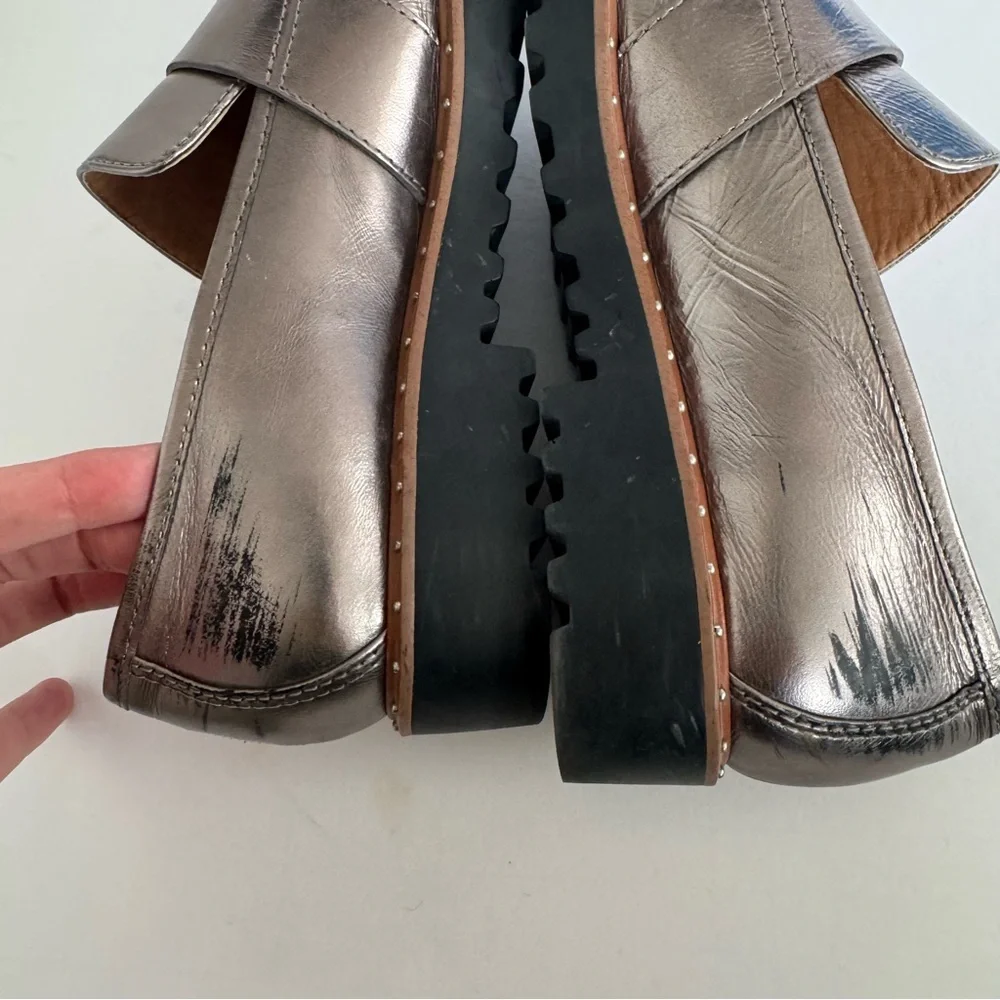 Halgoen Emily Studded Metalic Leather Chunky Y2K Loafers Flats Size 7.5